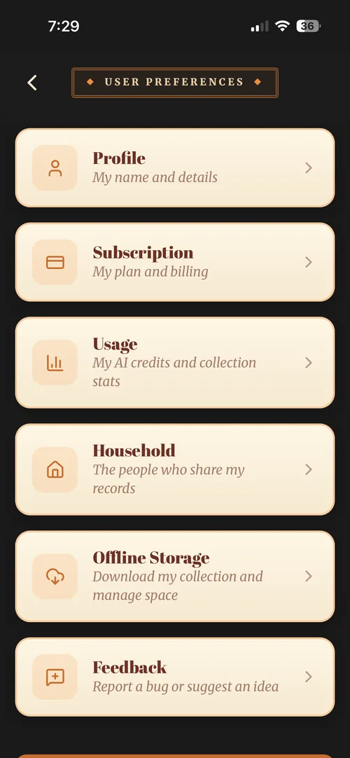 The User Preferences screen in Vinyl Crate Space.